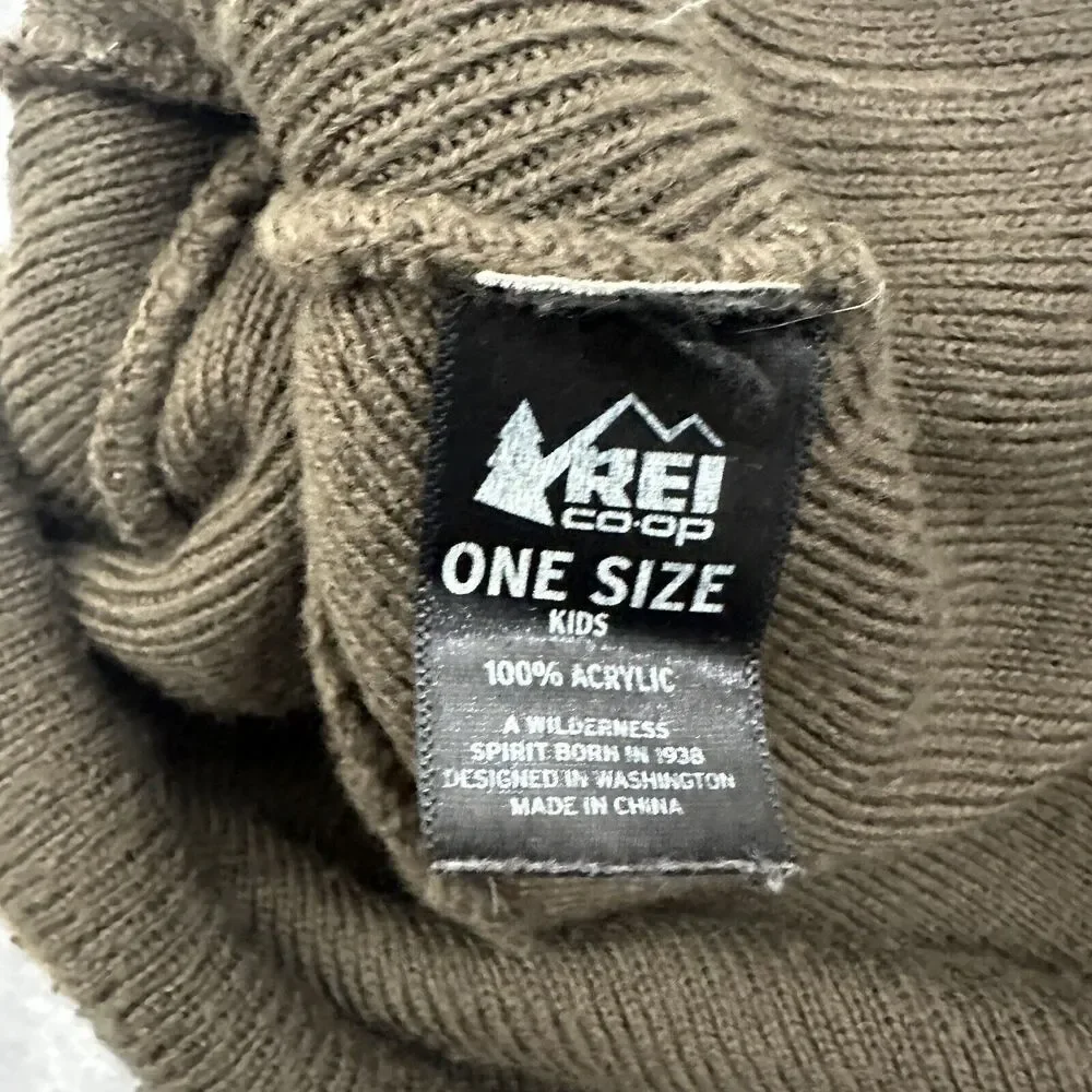 Vintage REI Co-Op Beanie Hat Boys Olive Green Yellow‎ Retro Y2K Gorpcore